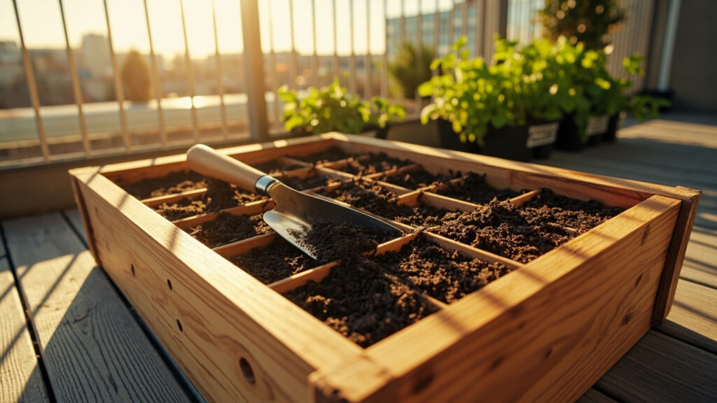 Aménager un potager en carré sur un balcon sans aucun texte